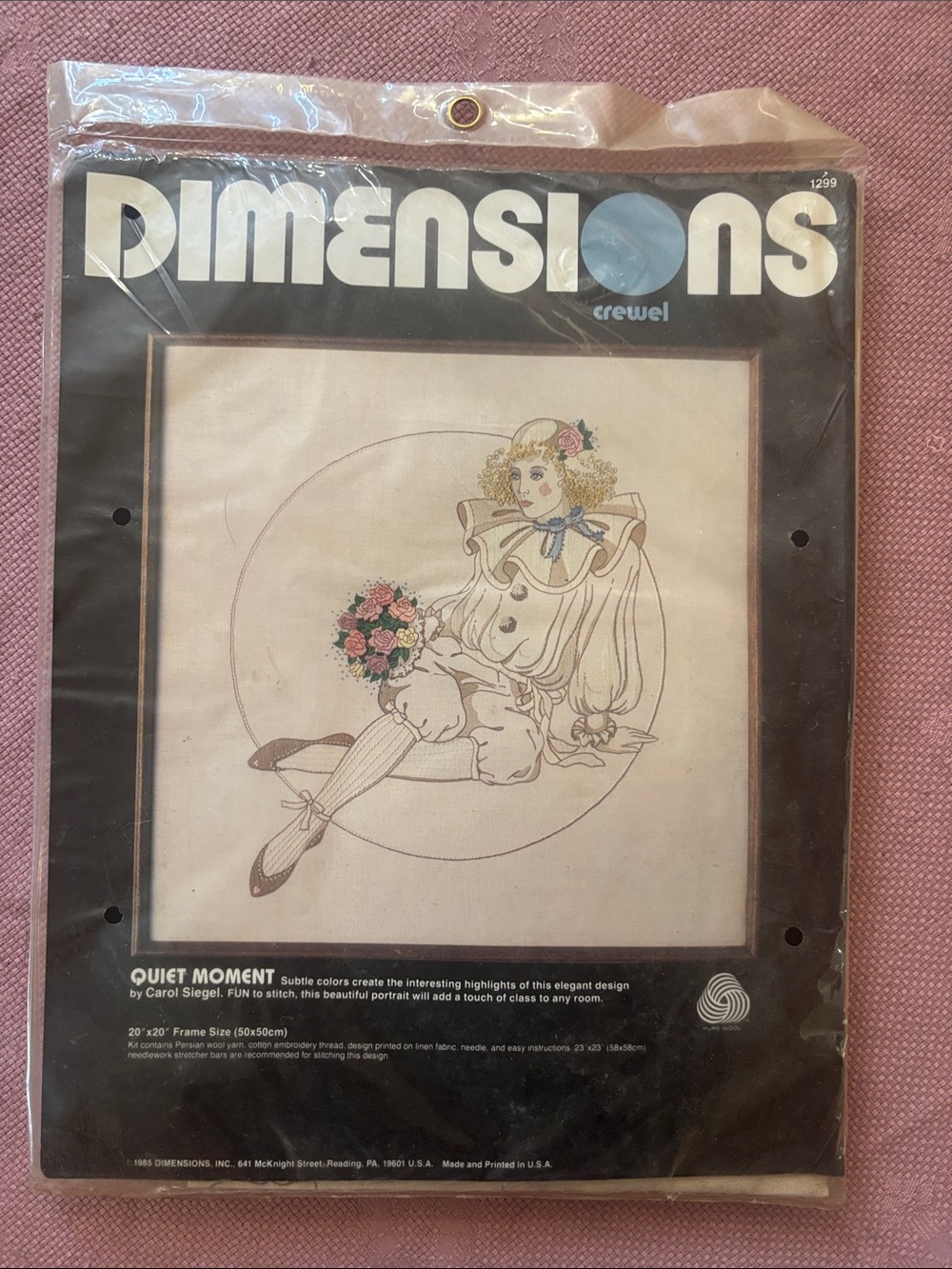 DIMENSIONS "Quiet Moment" Crewel Embroidery Kit - Cream & Pink